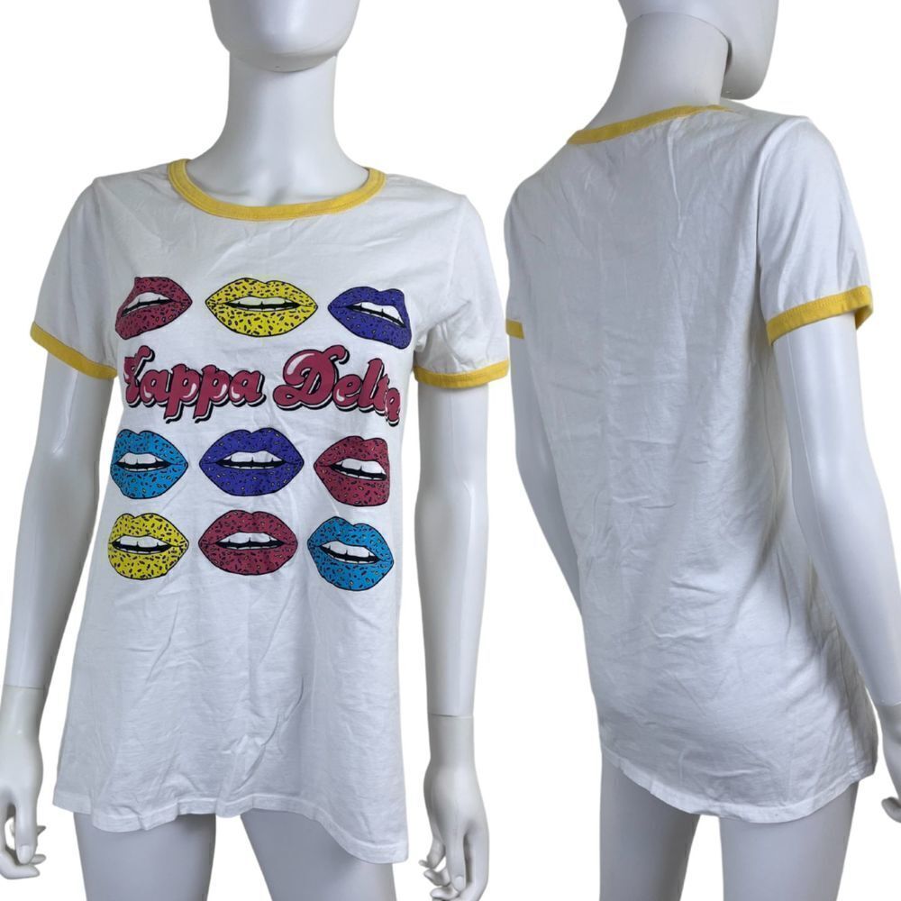 Kappa Delta Women Size L Ringer Graphic Cotton Novelty Pullover Short Sleeve Top